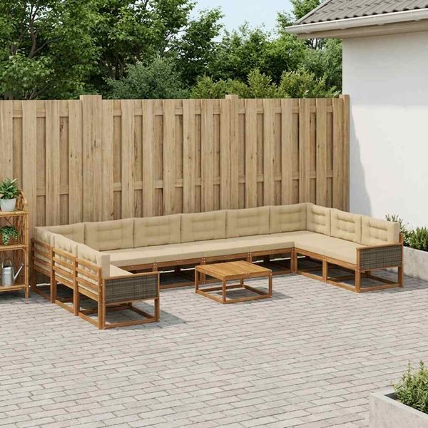 vidaXL Záhradná súprava gaučov s vankúšom 11 pcs Prírodná a béžová
