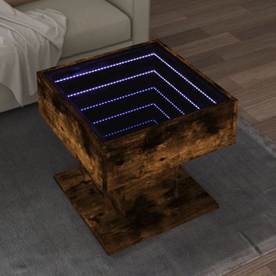 vidaXL Konferenčný stolík s LED dymový dub 50x50x45 cm kompozit. drevo