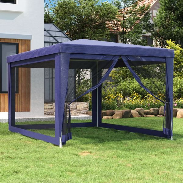 vidaXL Párty stan so 4 sieťkovanými bočnými stenami modrý 3x4 m HDPE