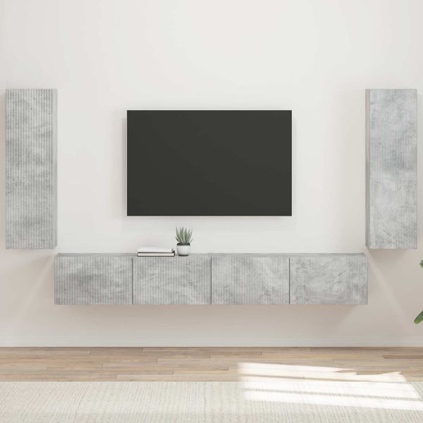 vidaXL Sada nástenného kabinetu na TV Nástenný 4 pcs Betónová šedá