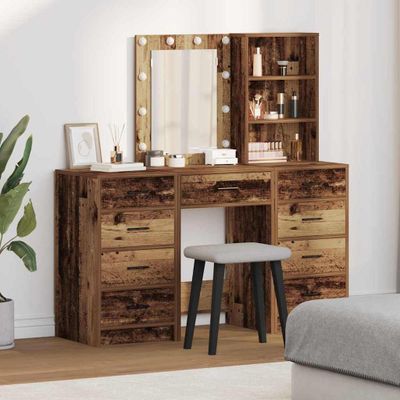 vidaXL Toaletný stolík so zásuvkou 3 pcs Hnedá Kompozitné drevo