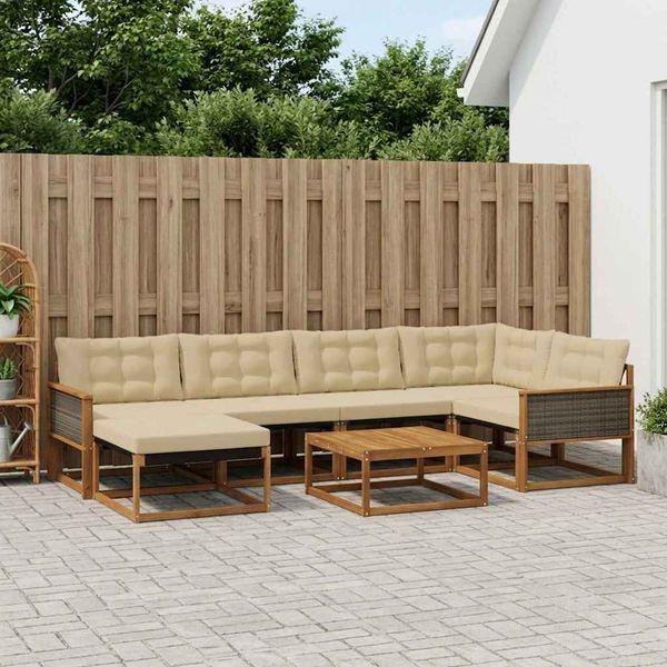 vidaXL Záhradná súprava gaučov s vankúšom 7 pcs Prírodná a béžová