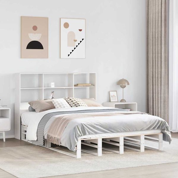 vidaXL Posteľ s knižnicou bez matraca biela 140x200cm masívne drevo
