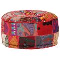 vidaXL Patchwork taburetka z bavlny okrúhla 40x20 cm červená