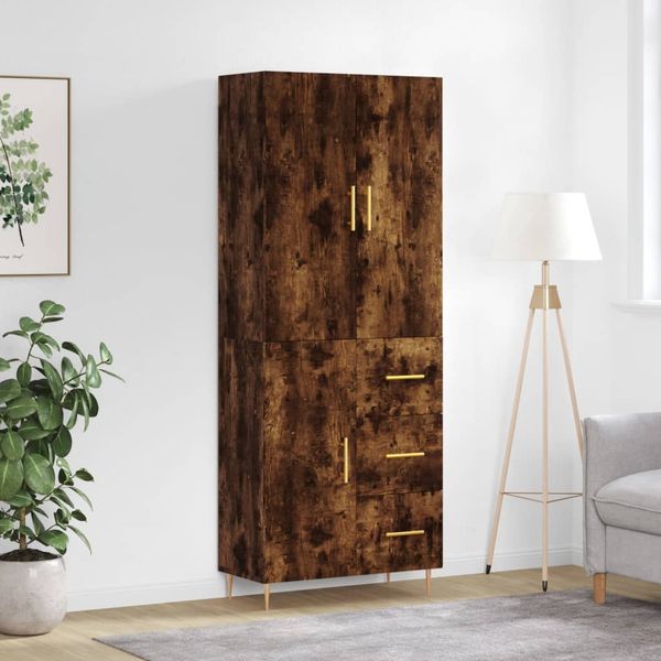 vidaXL Vysoká skrinka dymový dub 69,5x34x180 cm spracované drevo