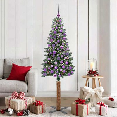 vidaXL Úzky vianočný stromček s 300 LED-i so stojanom Zelená 180 cm