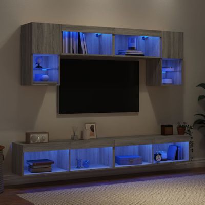 vidaXL 6-dielne TV nástenné skrinky s LED sivé sonoma kompozitné drevo