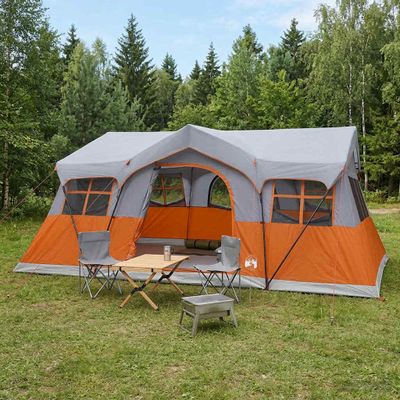 vidaXL Rodinný stan so strechou Šedá a oranžová 487 x 340 x 216 cm