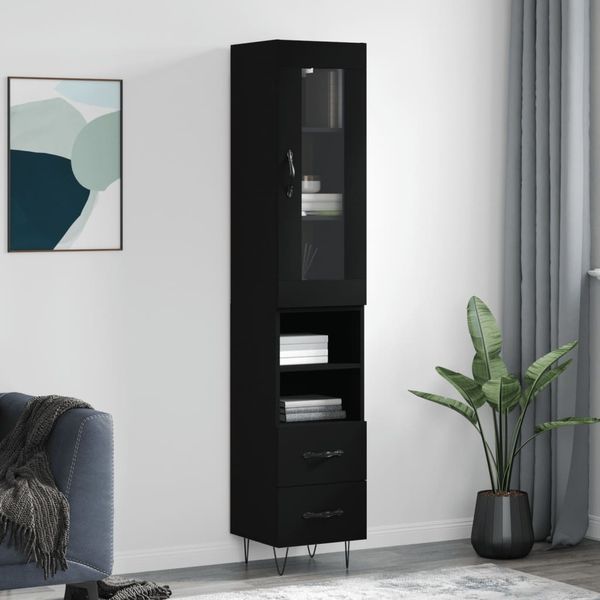 vidaXL Vysoká skrinka čierna 34,5x34x180 cm spracované drevo