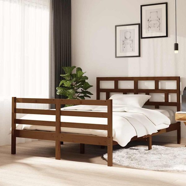 vidaXL Posteľný rám medový 135x190 cm dvojlôžko masívne drevo