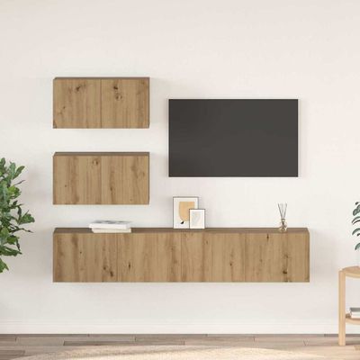 vidaXL Zostava TV skriniek Nástenný 4 pcs Dub artisan Kompozitné drevo