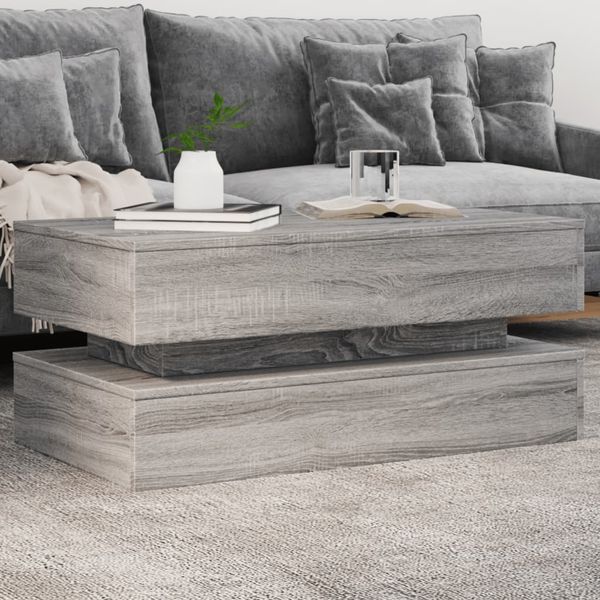 Konferenčný stolík vidaXL s LED svetlami sivý sonoma 90x50x40 cm
