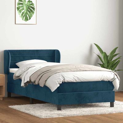 vidaXL Posteľný rám boxsping s matracom tmavomodrý 80x210 cm zamat