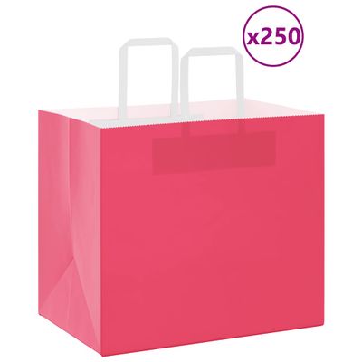 vidaXL Papierové tašky 250 ks s rúčkami, ružové, 32x22x28 cm