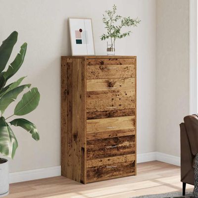 vidaXL Komoda so 6 zásuvkami, staré drevo 50x34x96cm, kompozitné drevo