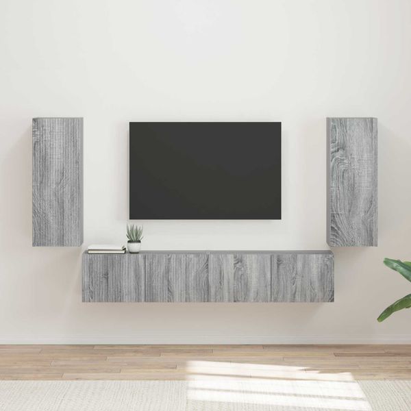 vidaXL Sada nástenného kabinetu na TV Nástenný 4 pcs Sivý Sonoma