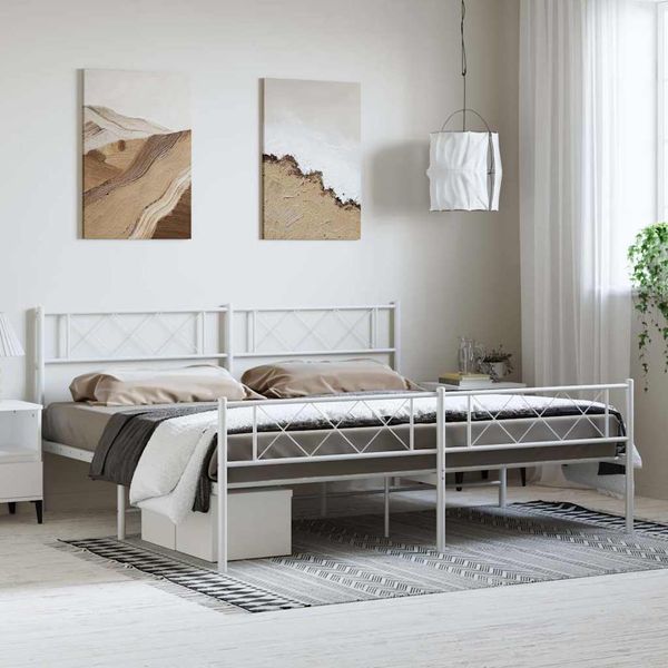 vidaXL Kovový rám postele s čelom a podnožkou biely 183x213 cm