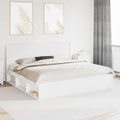 vidaXL Posteľový rám s úložným priestorom a čelom Biela 200 x 200 cm