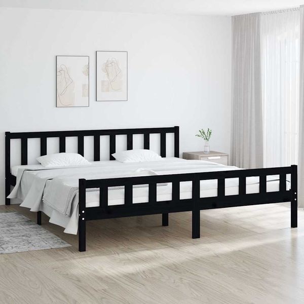 vidaXL Posteľný rám, čierny, drevený masív 180x200 cm, Super King