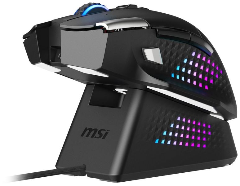 MSI herní myš VERSA PRO Wireless + Mouse Dock PRO/ bezdrátová/ 26.000 dpi/ 2,4GHz/ BT5.3/ USB/ RGB/ 15 tlačítek Myš, herní, bezdrátová, optická, 26000DPI, 15 tlacítek, RGB podsvícení, Bluetooth 5.3, 2,4GHz, USB, dokovací stanice, bílá
