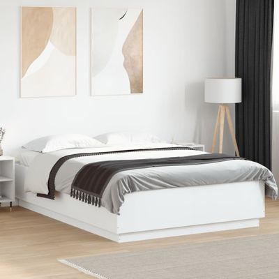 vidaXL Posteľný rám s LED svetlami biely 140x200 cm kompozitné drevo