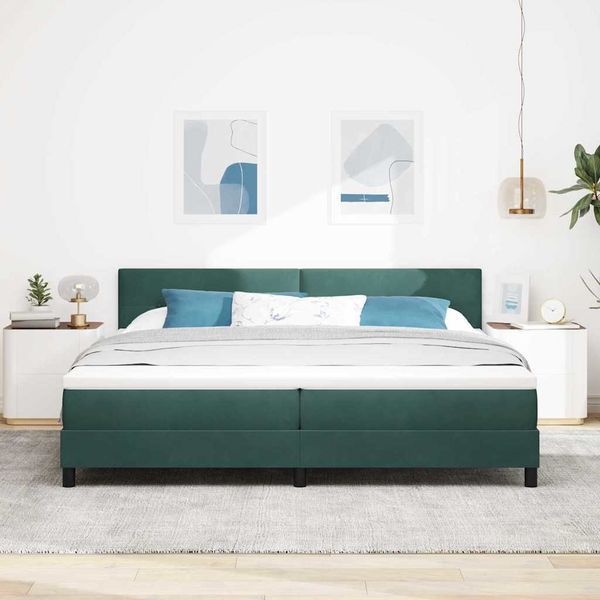 vidaXL Posteľ s pružinovým rámom Tmavozelená 200 x 200 cm Zamat