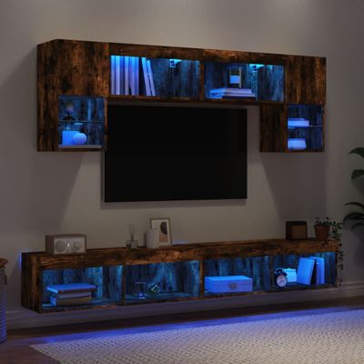 vidaXL 6-dielne TV nástenné skrinky s LED dymový dub kompozitné drevo