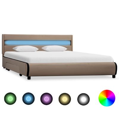 vidaXL Posteľný rám s LED, kapučínová farba, umelá koža 140x200 cm