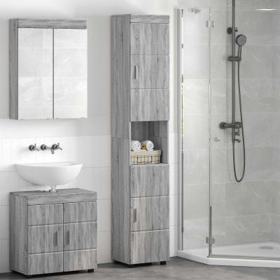 vidaXL Set kabinetov do kúpeľne TULUM Sivý Sonoma 37 x 31,5 x 203 cm