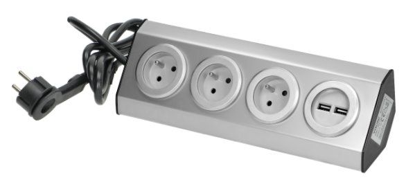 Povrchová rohová zásuvka ORNO VIRONE FS-4 3x 230V, 2xUSB, 1,5m kábel, nerez