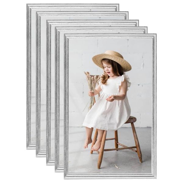 vidaXL Fotorámiky na stôl , koláž 5 ks, strieborné 13x18 cm, MDF