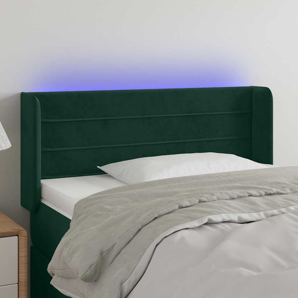 vidaXL Čelo postele s LED tmavozelené 83x16x78/88 cm zamat