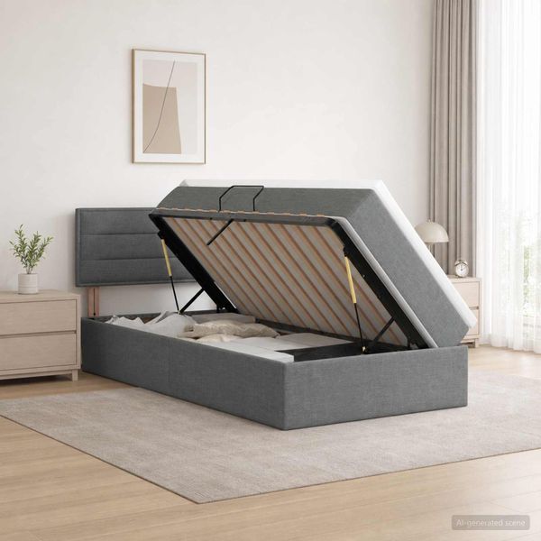 vidaXL Postel s úložným prostorem a matrací Tmavosivá 90 x 190 cm