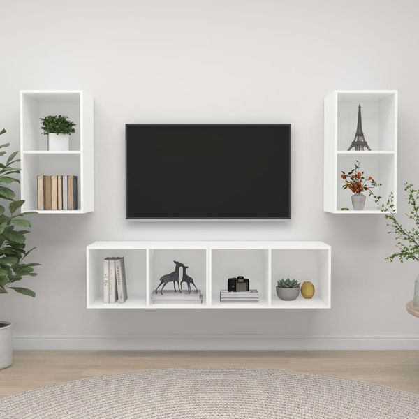 vidaXL Nástenné TV skrinky 4 ks, biele, kompozitné drevo