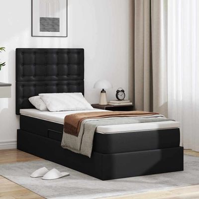 vidaXL Postel s úložným prostorem a LED svetlom Čierna 90 x 190 cm