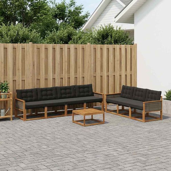 vidaXL Záhradná súprava gaučov s vankúšom 8 pcs Prírodná a čierna