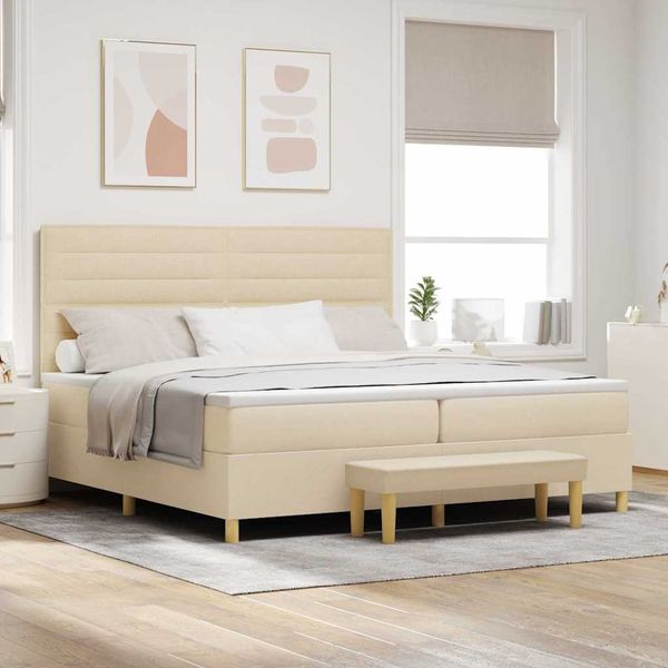 vidaXL Posteľ s pružinovým rámom s matracmi Krémová 200 x 200 cm látka