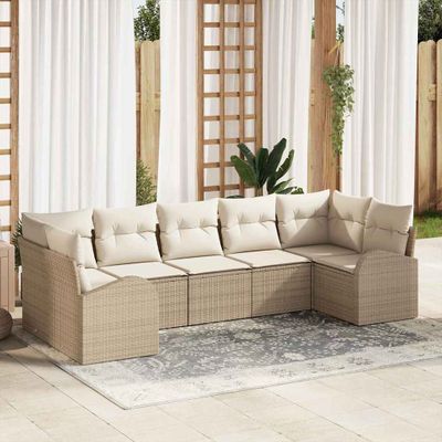 vidaXL Súprava záhradných pohoviek 7 pcs Béžová a biela polyratan