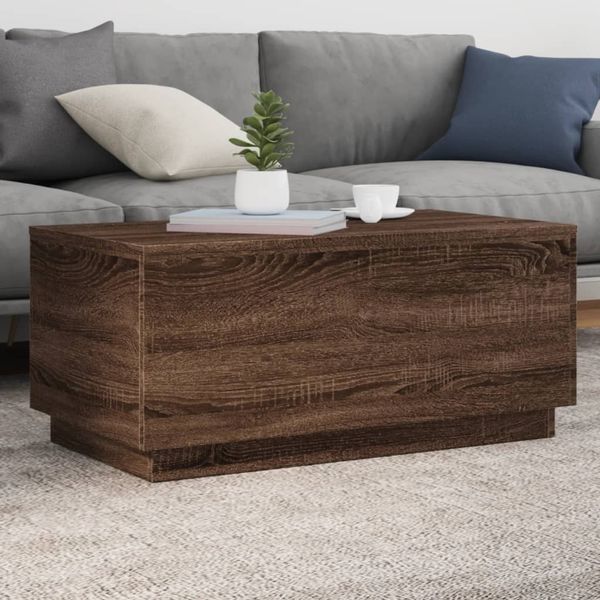 vidaXL Konferenčný stolík s LED osvetlením hnedý dub 90x50x40 cm