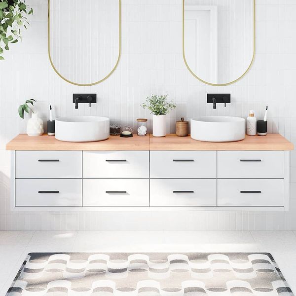 vidaXL Kúpeľňová doska bledohnedá 220x50x(2-6) cm ošetrený masív