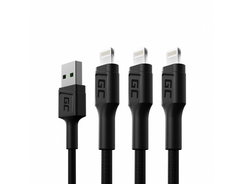 Green Cell KABGCSET06 set 3 rýchlonabíjacích káblov USB - Lightning 200cm biela LED