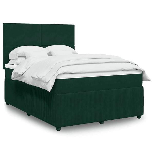 vidaXL Posteľný rám boxsping s matracom tmavozelený 160x200 cm zamat