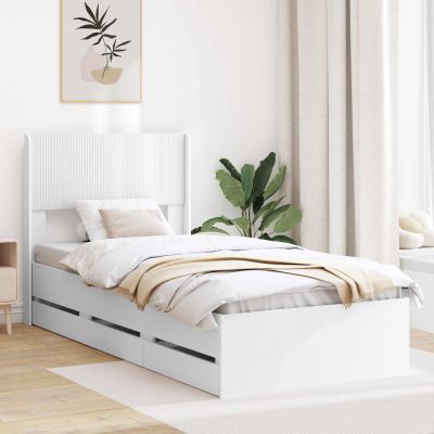 vidaXL Posteľový rám s úložným priestorom a čelom Biela 75 x 190 cm