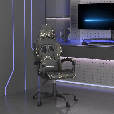 vidaXL Otočná herná stolička čierna a maskáčová umelá koža
