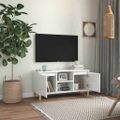 vidaXL TV stolík nohy z masívneho dreva lesklý biely 103,5x35x50 cm