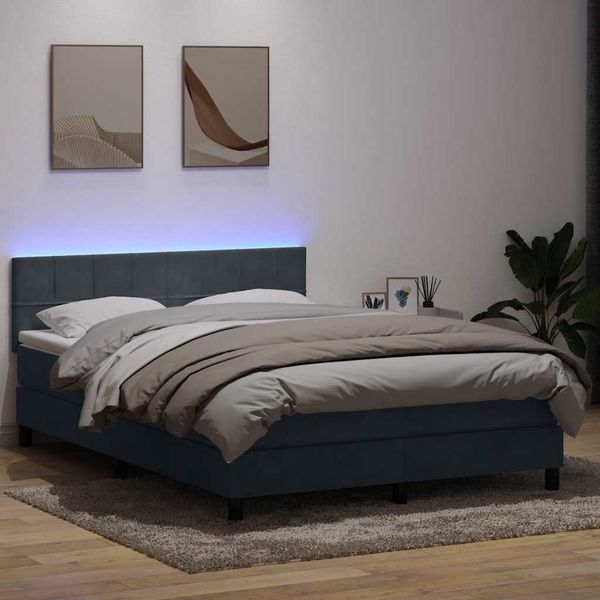 vidaXL Posteľný rám boxspring s matracom a LED tmavosivý 160x210 cm zamat