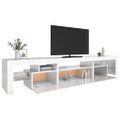 vidaXL TV skrinka s LED svetlami lesklá biela 215x36,5x40 cm