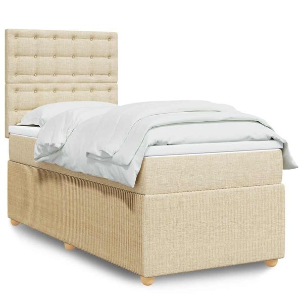 vidaXL Posteľný rám boxspring s matracom krémový 90x190 cm látka