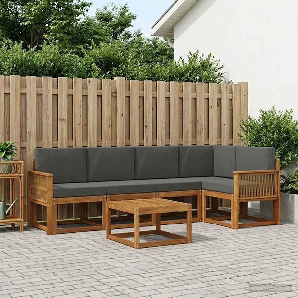 vidaXL Záhradná súprava gaučov s vankúšom 6 pcs Prírodná a antracitová