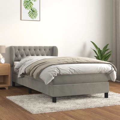 vidaXL Posteľný rám boxsping s matracom bledosivý 90x200 cm zamat